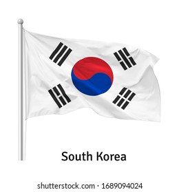 Flag of the Republic of Korea in the wind on flagpole, vector