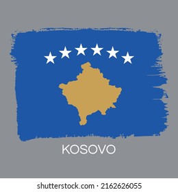 Bandera de la República de Kosovo. Región Autónoma de Kosovo y Metohija. Autoproclamada independencia de Serbia. Proporción 5:7. Grunge textura, trazos, pincel. Esbozo rastrado. Vector aislado.