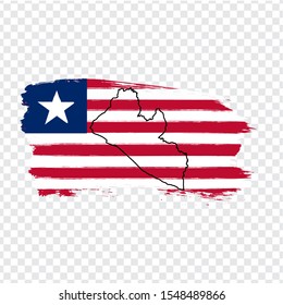 Flag Republic of Liberia from brush strokes and Blank map of Liberia. High quality map Liberia and national flag on transparent background for your web site design, logo. EPS10.
