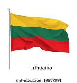 Flag of the Republic of Lithuania in the wind on flagpole, vector
