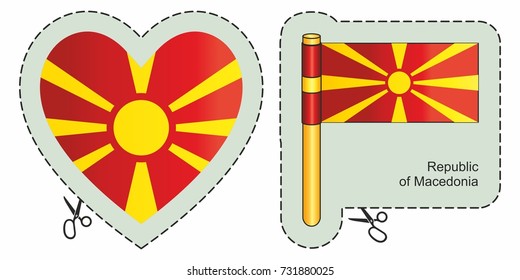 Flag of the Republic of Macedonia. Vector cut sign here, isolated on white. Can be used for design, stickers, souvenirs.