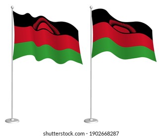 bandera de la República de Malawi en asta de bandera ondeando en viento. Elemento de diseño de vacaciones. Punto de verificación para los símbolos de mapa. Vector aislado sobre fondo blanco