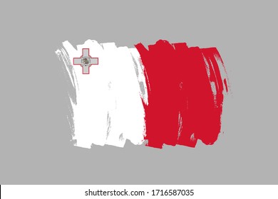 Flag of the Republic of Malta. Malta bicolor brush concept. Horizontal vector Illustration isolated on gray background.  