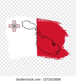 Flag Republic of Malta from brush strokes and Blank map of  Malta. High quality map of Malta and national flag on transparent background for your web site design, logo. EPS10.