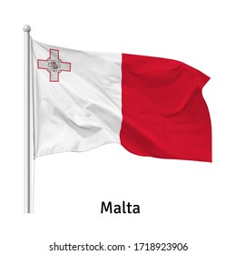 Flag of the Republic of Malta in the wind on flagpole, vector