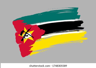 Flag of the Republic of Mozambique. Mozambique banner brush concept. Horizontal vector Illustration isolated on gray background.