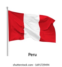 Flag of the Republic of Peru in the wind on flagpole, vector