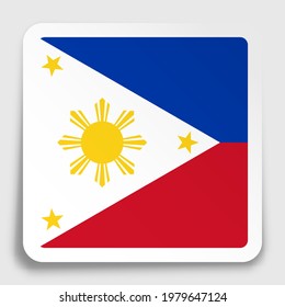 Flag of Republic of Philippines icon on paper square sticker with shadow. Button for mobile application or web. Vector