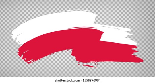 Flag Republic of Poland, brush stroke background.  Waving Flag Poland on tranparent backrgound for your web site design, logo, app, UI.  EPS10.