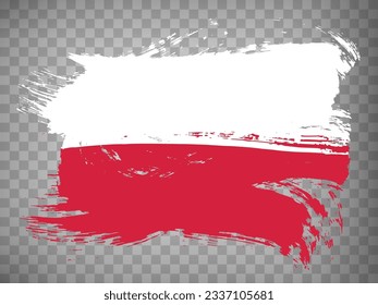 Flag Republic of Poland, brush stroke background.  Waving Flag Poland on transparent backrgound for your web site design, logo, app, UI.  EPS10.