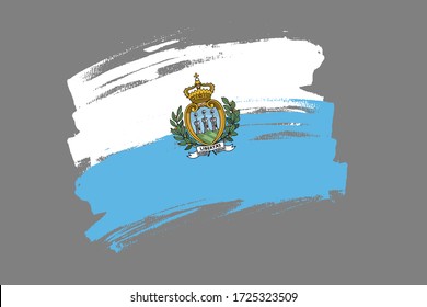 Flag of the Republic of San Marino. San Marino bicolor brush concept. Horizontal vector Illustration isolated on gray background.  
