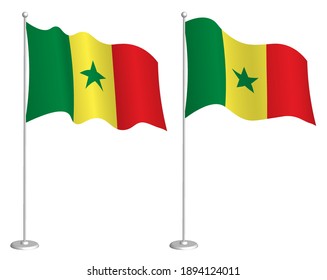 flag of republic of Senegal on flagpole waving in wind. Holiday design element. Checkpoint for map symbols. Isolated vector on white background