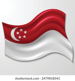 Bandera de la República de Singapur con forma ondulada