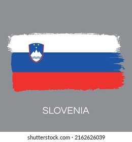 Flag of Republic of Slovenia. Independance country, member of United Nations, European Union, NATO. Proportion 1:2. Grundge texture, strokes, brush. Scratched sketch. Isolated vector.