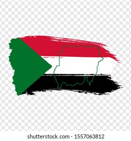 Flag Republic of Sudan from brush strokes and Blank map of Sudan . High quality map of Sudan and national flag on transparent background for your web site design, logo. EPS10.
