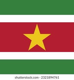 Flag of the Republic of Suriname. Flag icon. Standard color. A square flag. Computer illustration. Digital illustration. Vector illustration.