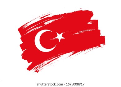 Flag of the Republic of Turkey. Turkey red banner brush concept with white star and crescent. Horizontal vector Illustration isolated on white background.  