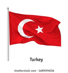 Bandera de la República de Turquía en el viento sobre el asta, vector