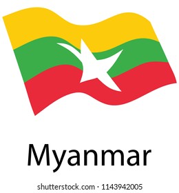 Flag of  Republic of the Union of Myanmar. Waving flag Burma