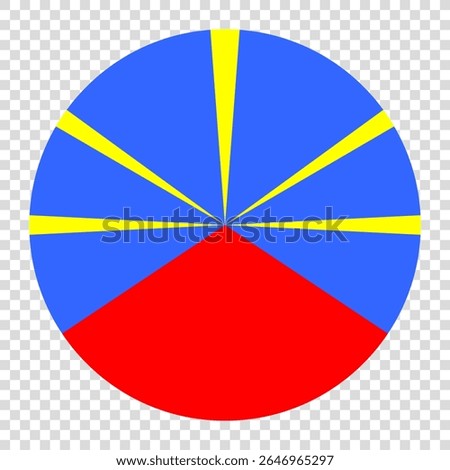 Flag of Reunion. Reunion circle flag logo icon computer vector illustration design. Transparent checkerboard background.