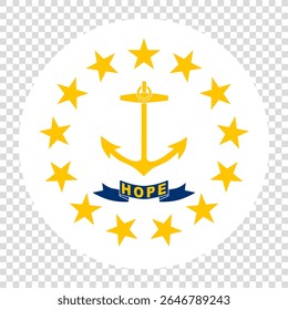 Flag of Rhode Island. Rhode Island circle flag logo icon computer vector illustration design. Checkerboard background.