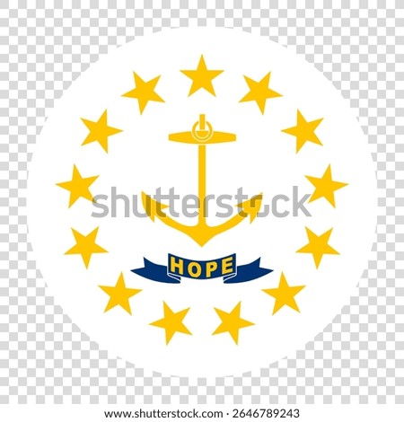 Flag of Rhode Island. Rhode Island circle flag logo icon computer vector illustration design. Checkerboard background.