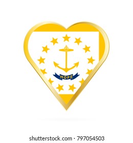 Flag of Rhode Island in the shape of Heart, symbol of Love Gold version.