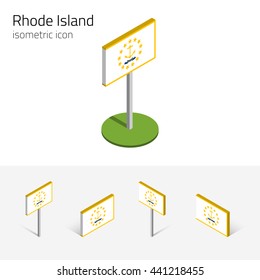 Flag of Rhode Island (State of Rhode Island and Providence Plantations, USA), vector set of isometric flat icons, 3D style. Editable design element for banner, presentation, infographic, map. Eps 10