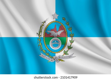 Flag of Rio de Janeiro state, Brazil. Realistic waving flag of Rio de Janeiro vector background.