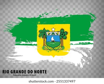 Bandeira do Rio Grande do Norte de pinceladas.  Brasil. Bandeira de acenar Rio Grande do Norte do Brasil em fundo transparente para o design do seu site, app, UI. EPS10