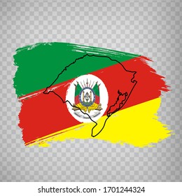 Flag of  Rio Grande do Sul from brush strokes. Blank map of  Rio Grande do Sul. Federal Republic of Brazil. High quality map of  Rio Grande do Sul and flag on transparent background.   EPS10.