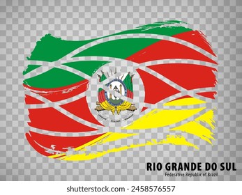 Flag of Rio Grande do Sul from brush strokes. Waving Flag Rio Grande do Sul of Brazil on transparent background for your web site design, app, UI. Brazil.  EPS10.