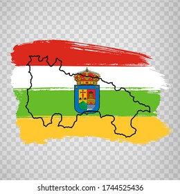 Bandera de Rioja de pinceladas. Mapa en blanco de Rioja. Reino de España. Mapa de alta calidad y marca Rioja para tu diseño de sitio web, logotipo, aplicación sobre fondo transparente.  EPS10. 