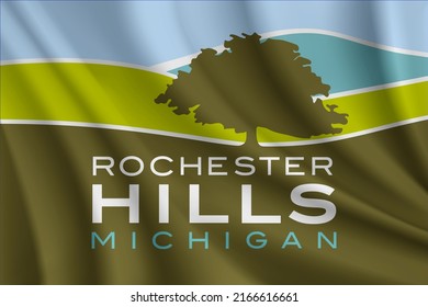 Bandera de las colinas de Rochester, Michigan, Estados Unidos. Bandera onduladora realista del fondo vectorial de las colinas de Rochester.