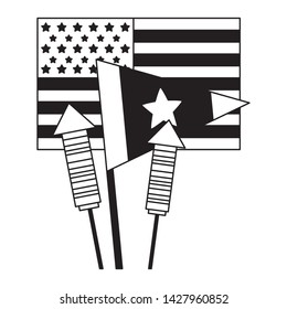 flag and rockets fireworks american happy independence day vector illustration