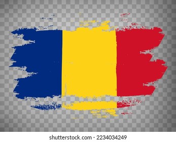 Flag of  Romania  brush stroke background.  Flag Romania on transparent background for your design, app, UI.  Stock vector. EPS10.