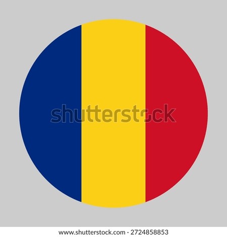 Flag of Romania in circular shape with accurate proportions and official colors