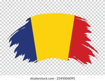 Flag of Romania with distressed paint stroke brush effect on isolated background