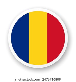 Icono plano de la bandera de Rumania. Elemento de Vector redondo con sombra. Ideal para App móviles, interfaz de usuario y Diseño web.