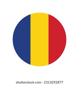 The flag of Romania. Flag icon. Standard color. Round flag. Computer illustration. Digital illustration. Vector illustration.