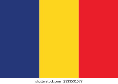 The flag of Romania. Flag icon. Standard color. Standard size. A rectangular flag. Computer illustration. Digital illustration. Vector illustration.