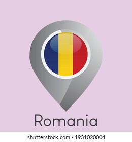 Bandera de Rumania diseño del icono de la ubicación del pin, ilustración simple del vector de gradiente brillante, eps 10
