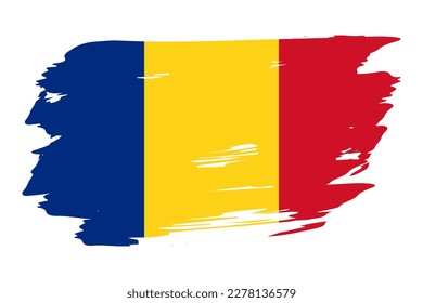 Die Flagge Rumäniens wurde mit einem Pinselstrich gemalt. Abstraktes Konzept. Nationalflagge im Grunge-Stil. Vektorgrafik