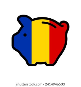 Flag of Romania, piggy bank icon, vector symbol.