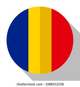 Flag Romania - round flatstyle button with a shadow. 