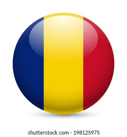 Flag of Romania as round glossy icon. Button with Romanian flag