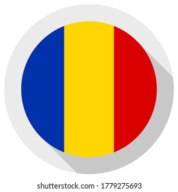 Flag of Romania, round shape icon on white background, vector illustration