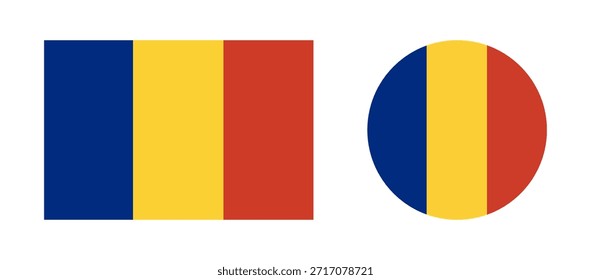 Flag of the Romania. Set of Romanian Flag circle, rectangle icons. Round, rectangular Romanian flags.