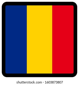 Flag of Romania in the shape of square with contrasting contour, social media communication sign, patriotism, a button for switching the language on the site, an icon.