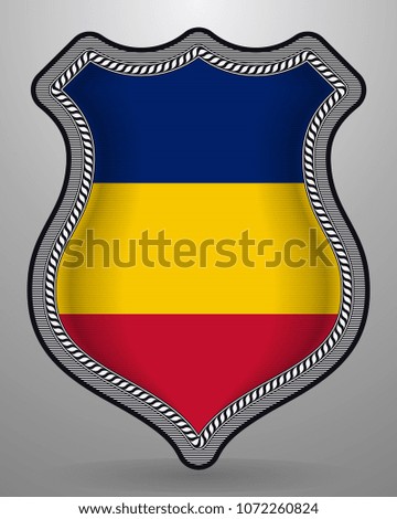 Flag of Romania. Vector Badge and Icon. Vertical Orientation Version